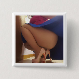 Badge Carré 5 Cm Bouton bleu de coup d'oeil de jupe