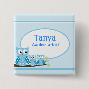 Badge Carré 5 Cm Bouton bleu d'étiquette de nom de baby shower de