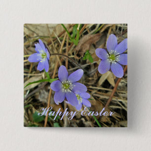 Badge Carré 5 Cm Bouton bleu mou heureux de fleur sauvage de Pâque