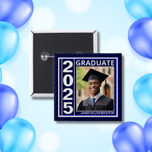 Badge Carré 5 Cm Bouton Bleu Photo Graduation