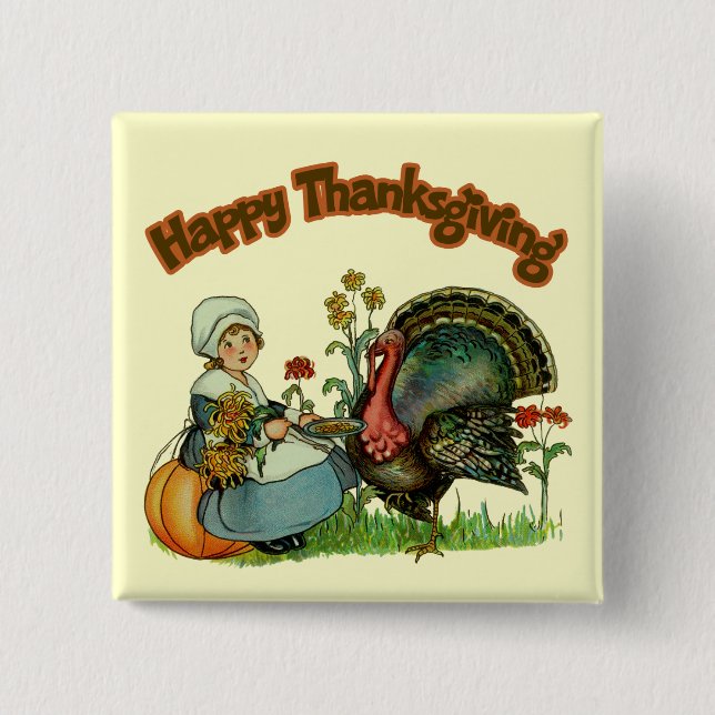 Badge Carré 5 Cm Bouton - bon thanksgiving (Devant)