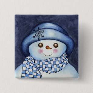 Badge Carré 5 Cm Bouton Bonhomme de Neige Écaillé