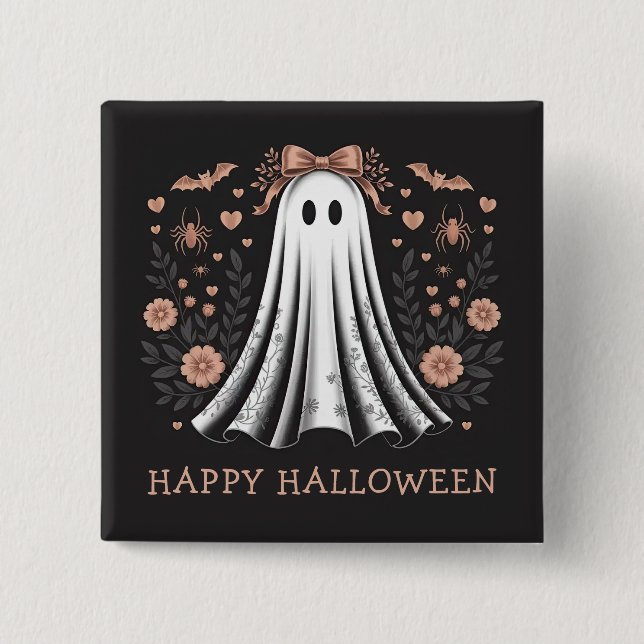 Badge Carré 5 Cm Bouton Bonne Fille Fantôme Halloween (Devant)