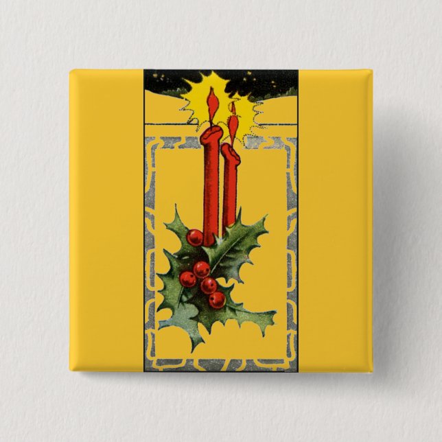 Badge Carré 5 Cm Bouton Bougies de Noël (Devant)