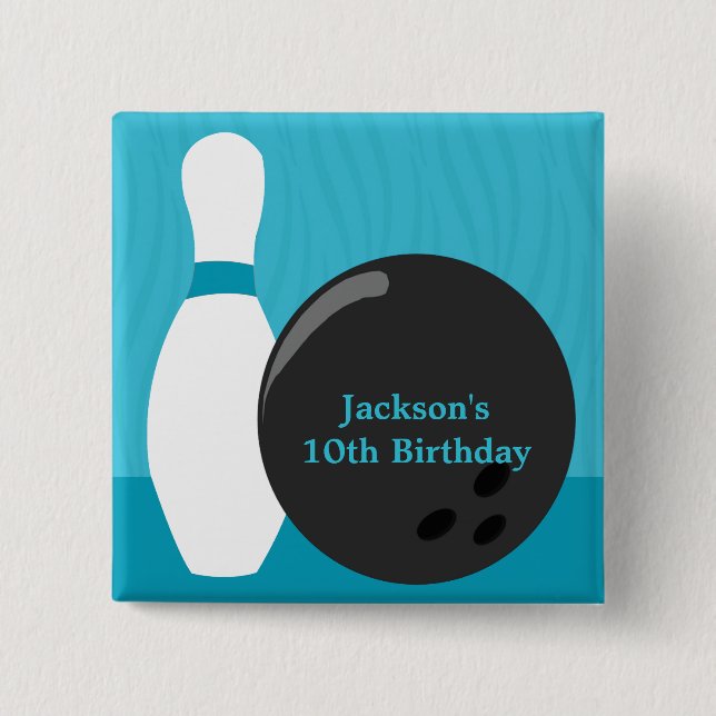 Badge Carré 5 Cm Bouton Bowling Boy Anniversaire Party (Devant)