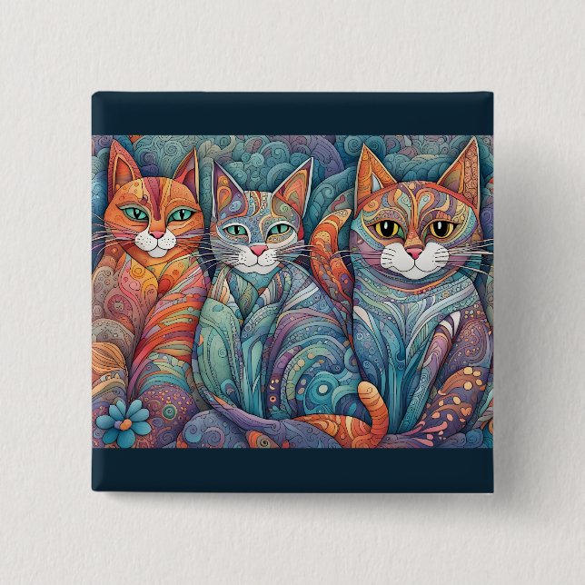 Badge Carré 5 Cm bouton calmer les chats (Devant)