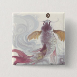 Badge Carré 5 Cm Bouton Carpe Affamée de la richesse