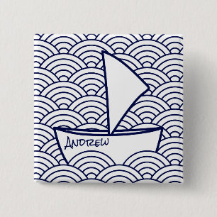 Badge Carré 5 Cm Bouton Carré Bateau sur Waves