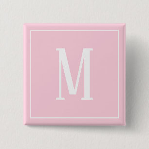 Badge Carré 5 Cm Bouton carré blanc monogramme sur fond rose clair