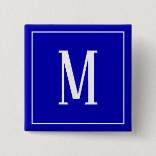 Badge Carré 5 Cm Bouton carré blanc sur fond bleu roi avec monogram