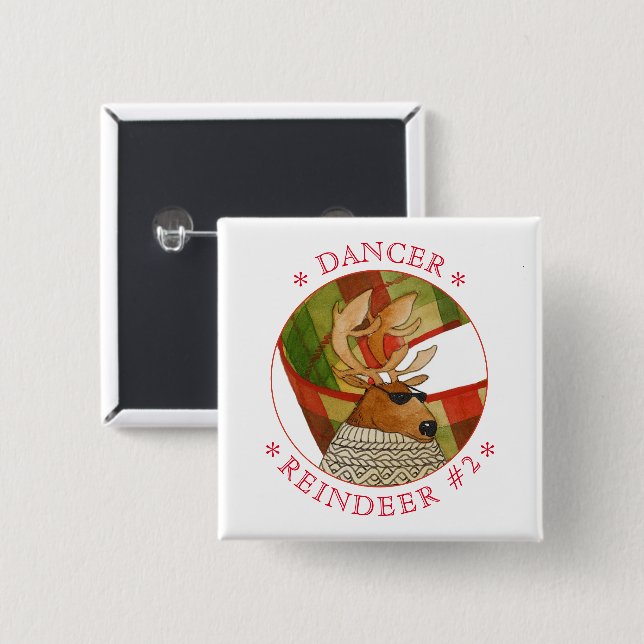 Badge Carré 5 Cm Bouton Carré DANCER REINDEER Pin (Devant & derrière)