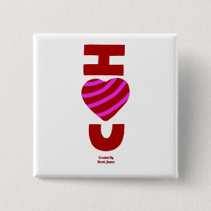 Badge Carré 5 Cm Bouton Carré de 2 pouces I Love You