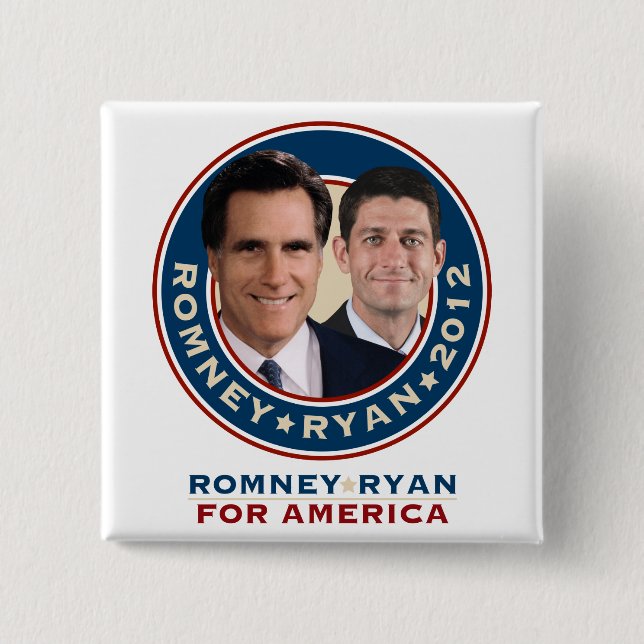 Badge Carré 5 Cm Bouton carré de campagne de Romney-Ryan 2012 (Devant)