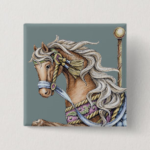 Badge Carré 5 Cm Bouton carré de cheval de carrousel d'automne