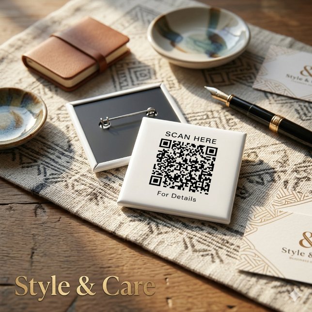 Badge Carré 5 Cm Bouton carré de code QR personnalisable pour n'imp (Customizable QR Code Square Button for Any Purpose)