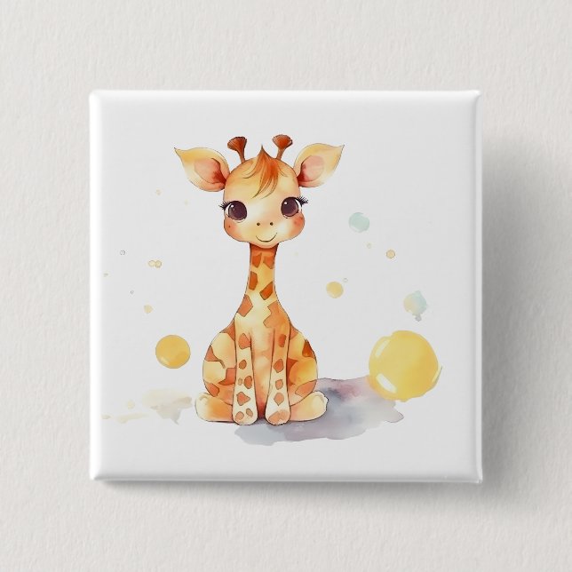 Badge Carré 5 Cm Bouton Carré de Giraffe Bébé mignon (Devant)
