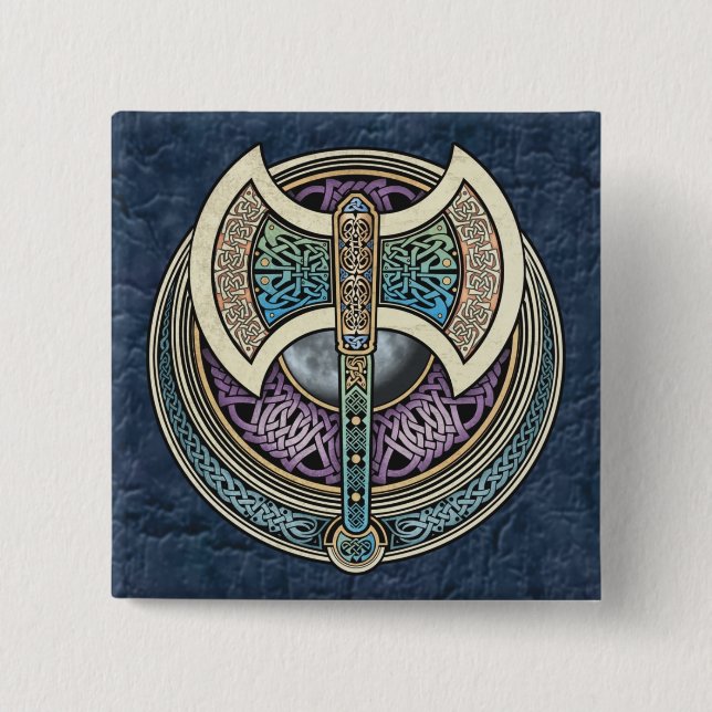 Badge Carré 5 Cm Bouton carré de Knotwork Labrys (Devant)