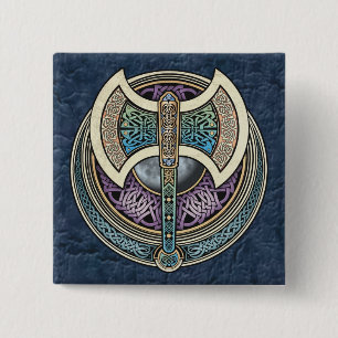 Badge Carré 5 Cm Bouton carré de Knotwork Labrys