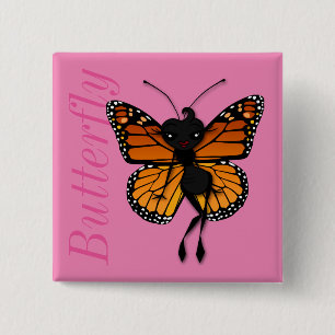 BADGE CARRÉ 5 CM BOUTON CARRÉ DE LA DAME DE MONARCH CUTTERFLY