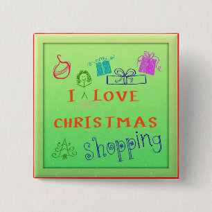 Badge Carré 5 Cm Bouton Carré de shopping de Noël I Love