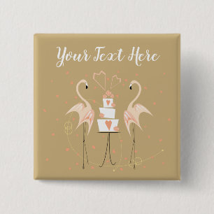 Badge Carré 5 Cm Bouton carré de texte du Mariage de Flamant rose