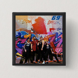 Badge Carré 5 Cm Bouton carré étoile rayé