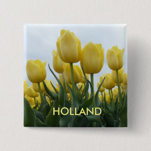 Badge Carré 5 Cm Bouton Carré Holland Tulips Jaune