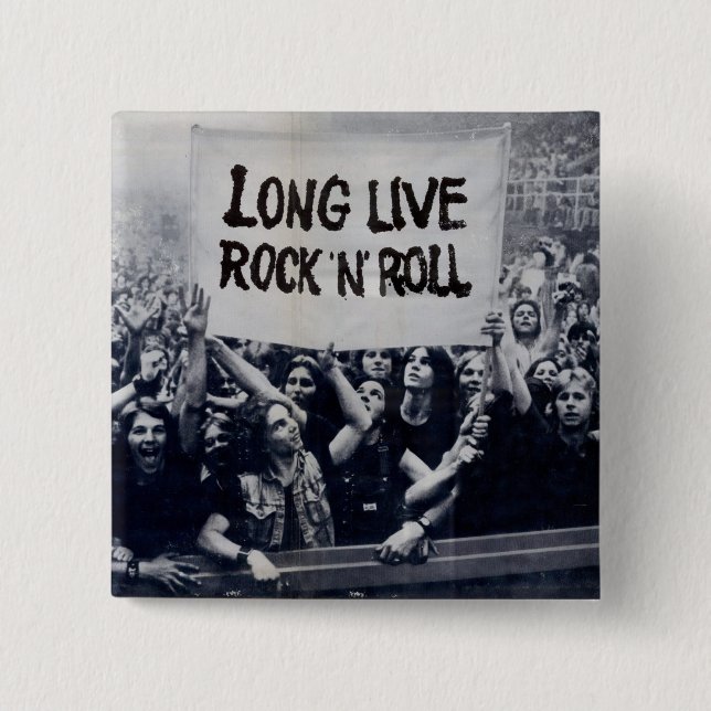 Badge Carré 5 Cm Bouton carré « Long Live Rock N Roll " (Devant)