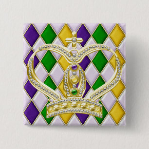 Badge Carré 5 Cm Bouton Carré Mardi Gras Arlequin avec couronne