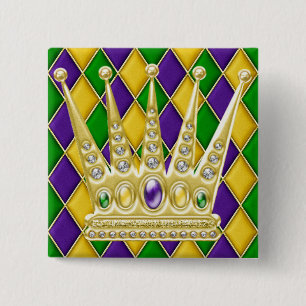 Badge Carré 5 Cm Bouton Carré Mardi Gras Arlequin avec couronne