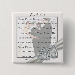 Badge Carré 5 Cm Bouton Carré Mariage blanc Coeurs