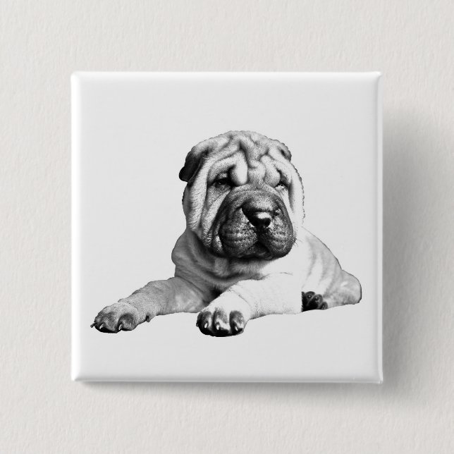 Badge Carré 5 Cm Bouton Carré mignon Shar Pei (Devant)