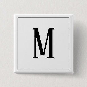 Badge Carré 5 Cm Bouton carré monogramme noir sur fond blanc