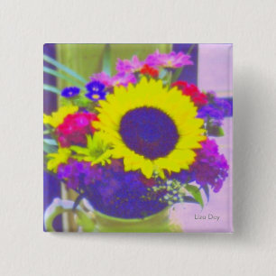 Badge Carré 5 Cm Bouton Carré Neon Bouquet