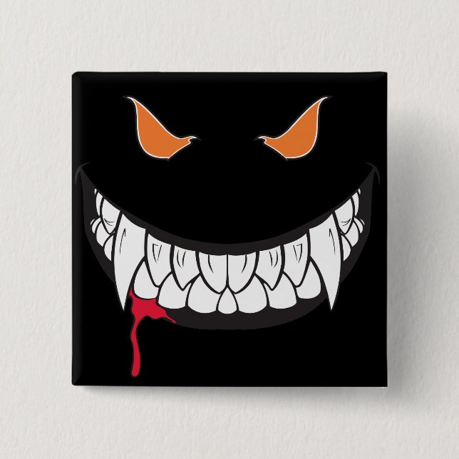Badge Carré 5 Cm Bouton Carré noir Monster Grin (Devant)