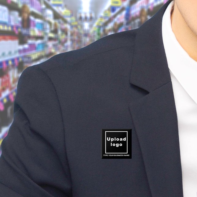 Badge Carré 5 Cm Bouton Carré noir Nom et logo de l'entreprise (Build brand name awareness. Your business name and logo on black square button.)