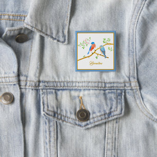 Badge Carré 5 Cm Bouton Carré Nom Oiseaux Bleus