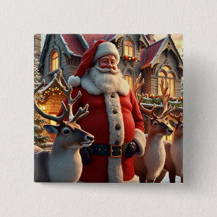 Badge Carré 5 Cm Bouton Carré père Noël et Reindeer