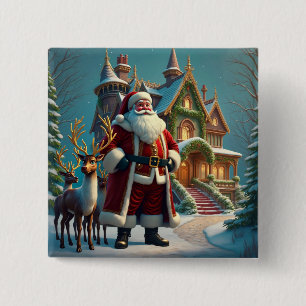 Badge Carré 5 Cm Bouton Carré père Noël et Reindeer