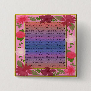 Badge Carré 5 Cm Bouton carré personnalisé Fleurs roses