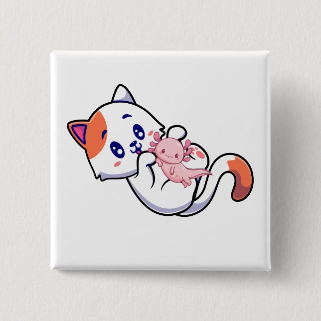 Badge Carré 5 Cm Bouton Carré pour chat et Axolotl Kawaii Neko Anim (Devant)