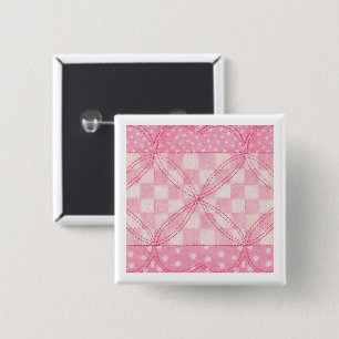 Badge Carré 5 Cm Bouton carré QUILT COEUR ROSE