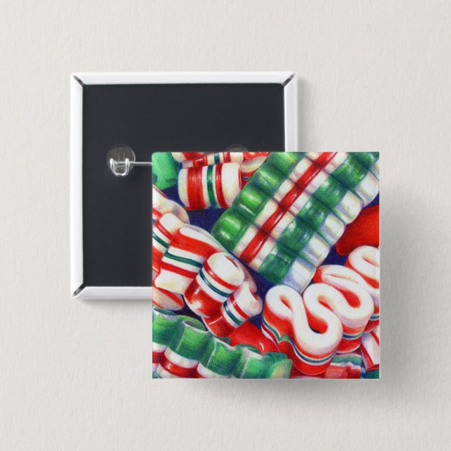 Badge Carré 5 Cm Bouton Carré RIBBON CANDY (Devant & derrière)