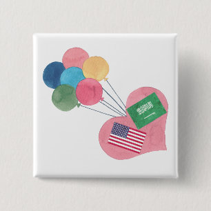 Badge Carré 5 Cm bouton carré Saoudien-américain de pinback