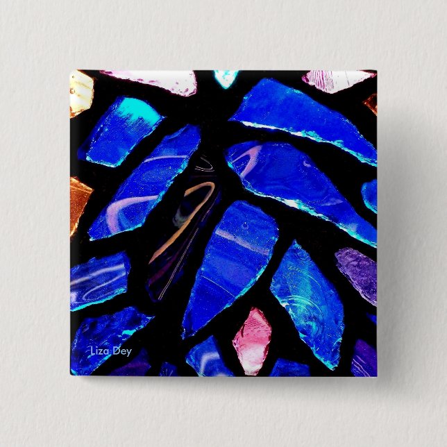 Badge Carré 5 Cm Bouton Carré "Verre Bleu" (Devant)