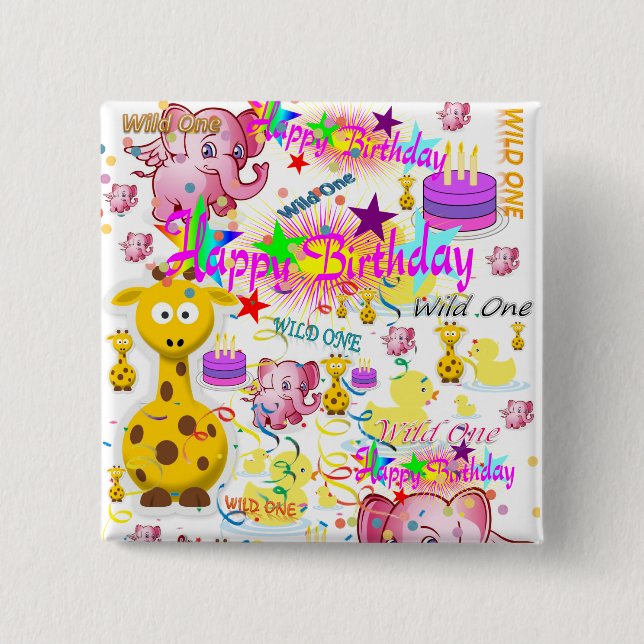 Badge Carré 5 Cm Bouton Carré Wild One First Birthday (Devant)