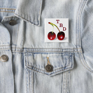 Badge Carré 5 Cm Bouton Cerises