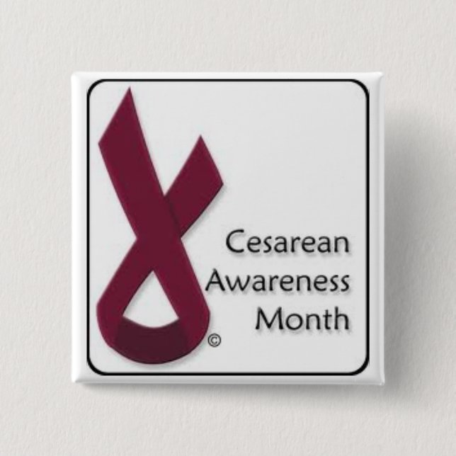 Badge Carré 5 Cm Bouton césarien de mois de conscience (Devant)