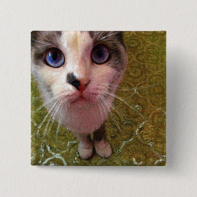 Badge Carré 5 Cm Bouton Chat (Devant)