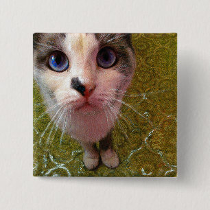 Badge Carré 5 Cm Bouton Chat